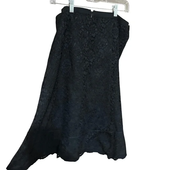 Old Navy Black Lace Midi Skirt Women Sz 16 Flounce Hem Zipper Closure Whimsigoh - Picture 3 of 8